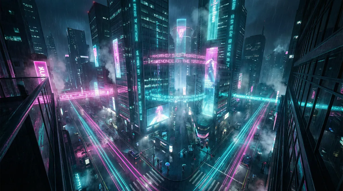 苹果遭起诉 竖屏短剧平台首页背景 - 赛博朋克都市夜景